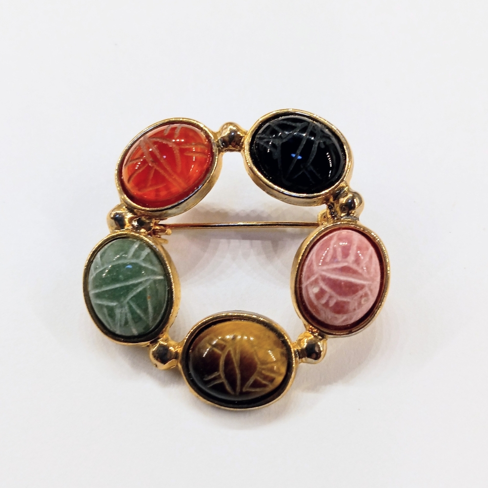 Vintage Carved Scarab Pin Gemstones